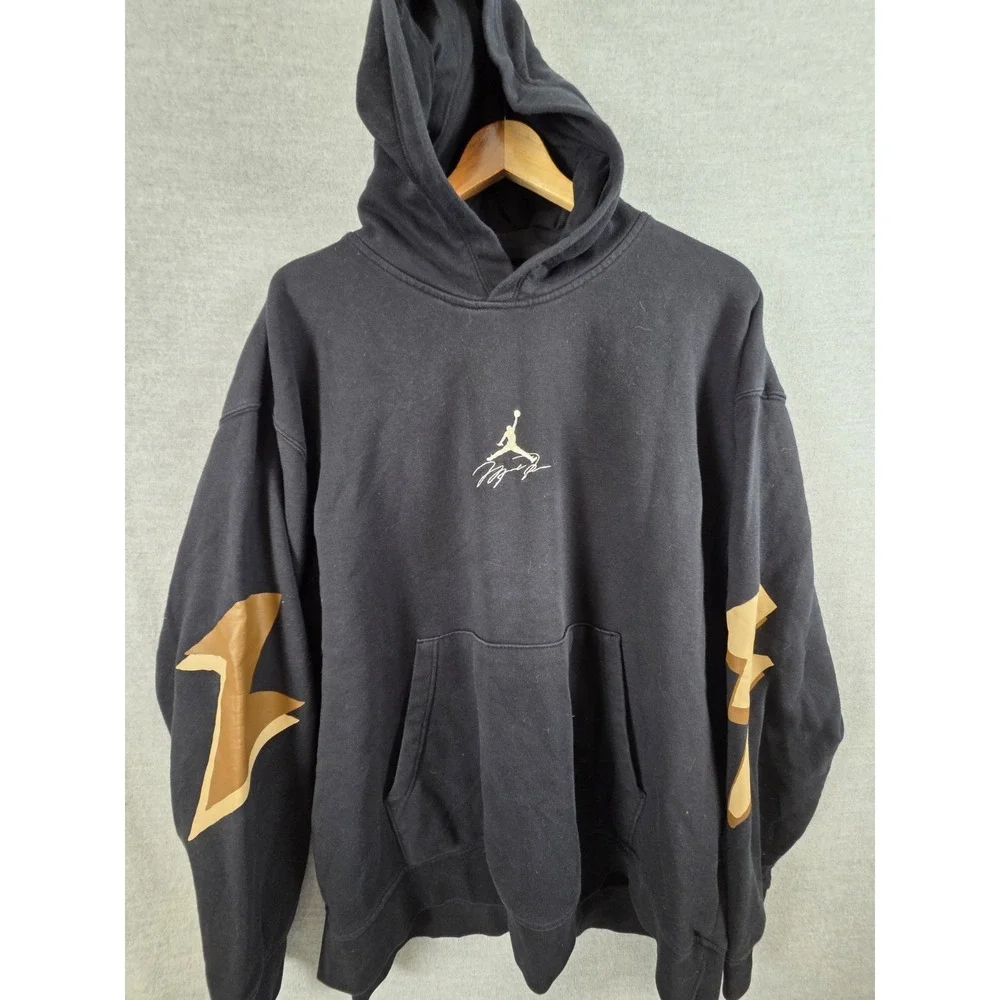 Air Jordan Essentials Hoodie 2XL Black Gold Metallic Lightning Graphic Pullover